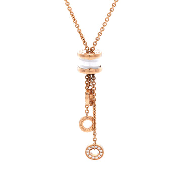 Bvlgari B.Zero1 3 Charm Necklace 18K Rose Gold and Ceramic and Diamonds