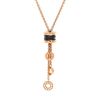 Bvlgari B.Zero1 3 Charm Necklace 18K Rose Gold and Ceramic and Diamonds