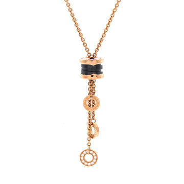 Bvlgari B.Zero1 3 Charm Necklace 18K Rose Gold and Ceramic and Diamonds