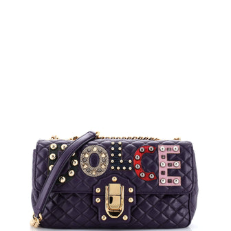 Dolce & Gabbana Lucia Shoulder Bag Embellished Quilted Leather Small
