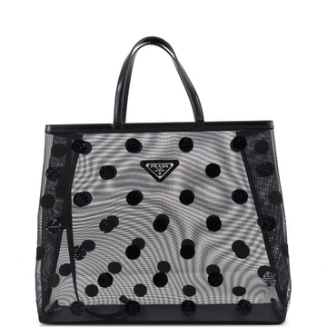 Prada Logo Open Tote Polka Dot Sequined Mesh Large