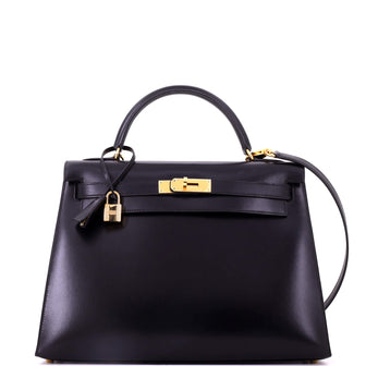 Hermes Kelly Handbag Black Box Calf with Gold Hardware 32