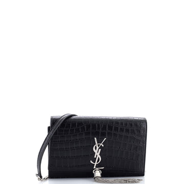 Saint Laurent Classic Monogram Tassel Chain Wallet Crocodile Embossed Leather