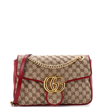 Gucci GG Marmont Flap Bag Diagonal Quilted GG Canvas with Leather Medium