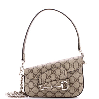 Gucci Horsebit 1955 Asymmetric Shoulder Bag GG Coated Canvas Mini