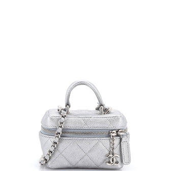 Chanel Top Handle Zip Around Vanity Case with Chain Quilted Caviar Mini