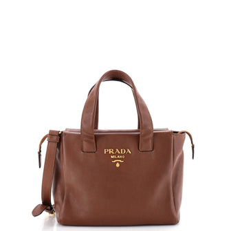 Prada Top Handle Convertible Zip Tote Cervo Leather Mini