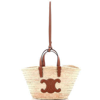 Celine Classic Panier Basket Tote Raffia and Leather Teen