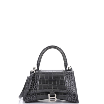 Balenciaga Hourglass Top Handle Bag Crocodile Embossed Leather Small