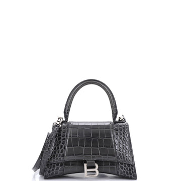 Balenciaga Hourglass Top Handle Bag Crocodile Embossed Leather Small