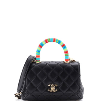 Chanel Coco Top Handle Bag Quilted Goatskin with Multicolor Handle Extra Mini