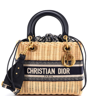 Christian Dior Lady Dior Bag Wicker and Oblique Canvas Medium