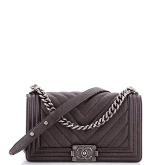 Chanel Boy Flap Bag Chevron Caviar Old Medium