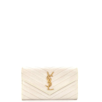 Saint Laurent Classic Monogram Flap Wallet Matelasse Chevron Leather Large