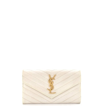 Saint Laurent Classic Monogram Flap Wallet Matelasse Chevron Leather Large