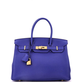 Hermes Birkin Handbag Blue Togo with Gold Hardware 30