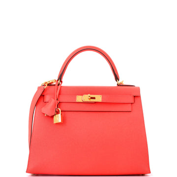 Hermes Kelly Handbag Red Epsom with Gold Hardware 28