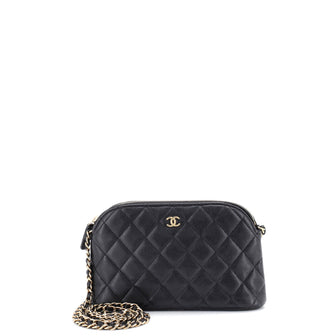 Chanel CC Dome Zip Clutch with Chain Quilted Caviar Small