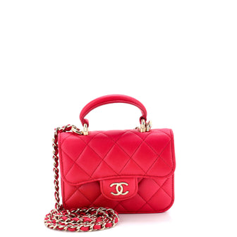 Chanel Top Handle Flap Coin Purse with Chain Quilted Lambskin