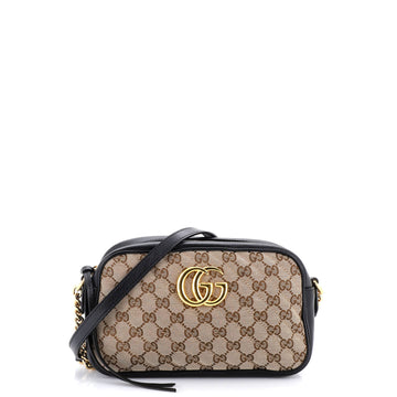Gucci GG Marmont Shoulder Bag Diagonal Quilted GG Canvas with Leather Small