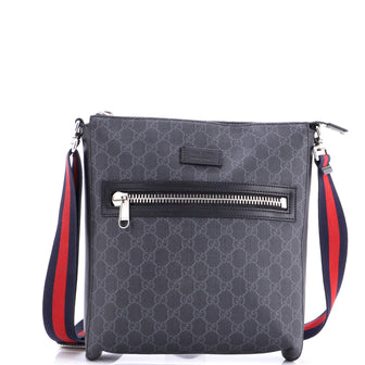 Gucci Web Strap Front Zip Messenger Bag GG Coated Canvas Medium