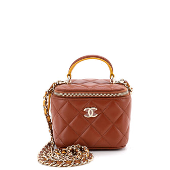Chanel Classic Top Handle Vanity Case with Chain Quilted Lambskin Mini