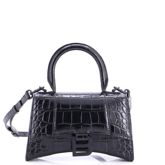 Balenciaga Hourglass Top Handle Bag Crocodile Embossed Leather XS