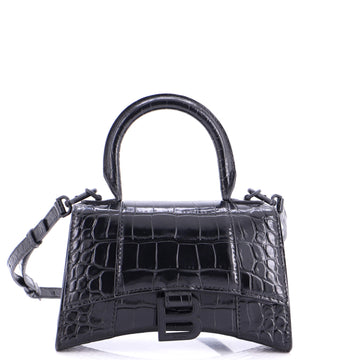 Balenciaga Hourglass Top Handle Bag Crocodile Embossed Leather XS
