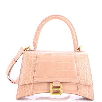 Balenciaga Hourglass Top Handle Bag Crocodile Embossed Leather Small
