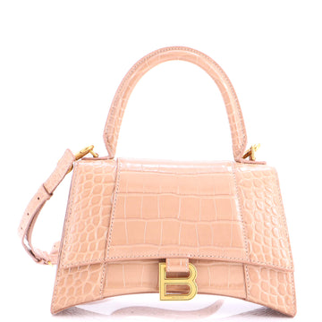 Balenciaga Hourglass Top Handle Bag Crocodile Embossed Leather Small