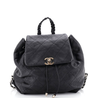 Chanel Braided With Style Drawstring Backpack Quilted Grained Calfskin