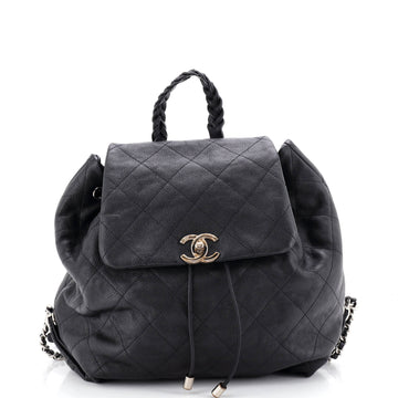 Chanel Braided With Style Drawstring Backpack Quilted Grained Calfskin