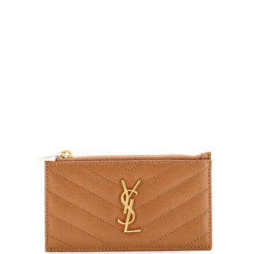Saint Laurent Monogram Fragments Zip Card Holder Matelasse Chevron Leather