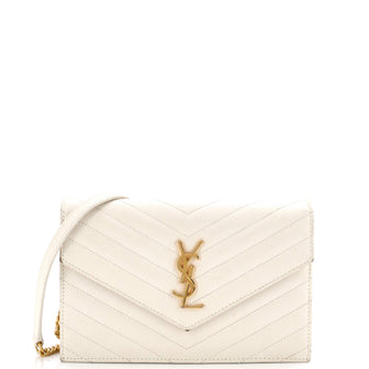 Saint Laurent Classic Monogram Wallet on Chain Matelasse Chevron Leather Small