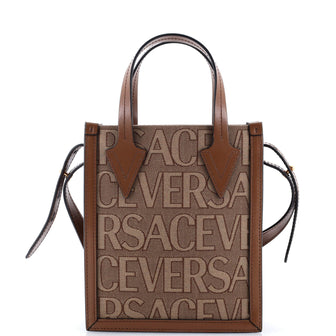 Versace Allover Logo Convertible Tote Printed Canvas Mini
