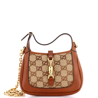 Gucci Jackie 1961 Chain Hobo Crystal Embellished GG Canvas Mini