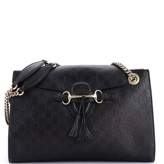 Gucci Emily Chain Flap Shoulder Bag Guccissima Leather Large
