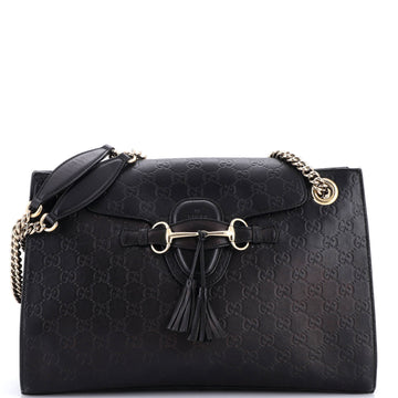 Gucci Emily Chain Flap Shoulder Bag Guccissima Leather Large
