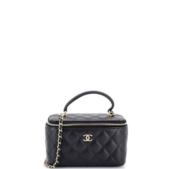 Chanel Classic Top Handle Vanity Case with Chain Quilted Lambskin Small