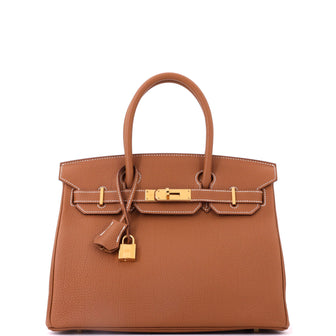 Hermes Birkin Handbag Brown Togo with Gold Hardware 30
