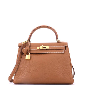 Hermes Kelly Handbag Brown Togo with Gold Hardware 28