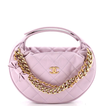 Chanel Double Chain Bow Hobo Pouch Quilted Caviar Mini