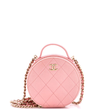 Chanel Handle with Care Round Vanity Case with Chain Quilted Caviar Small