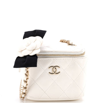 Chanel Camellia Bow Vanity Case with Chain Quilted Lambskin Mini