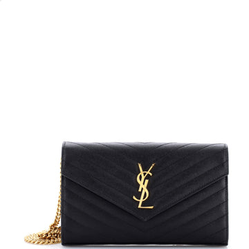 Saint Laurent Classic Monogram Wallet on Chain Matelasse Chevron Leather Medium