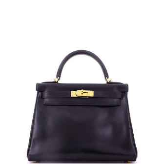 Hermes Kelly Handbag Black Box Calf with Gold Hardware 28