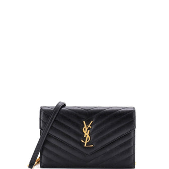 Saint Laurent Classic Monogram Wallet on Chain Matelasse Chevron Leather Small