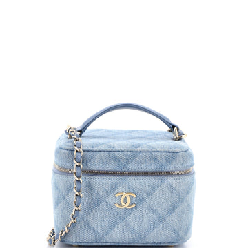 Chanel Vanity Case with Chain 3D Quilt Printed Denim Small