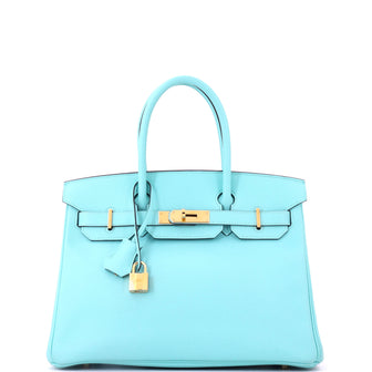 Hermes Birkin Handbag Blue Epsom with Gold Hardware 35