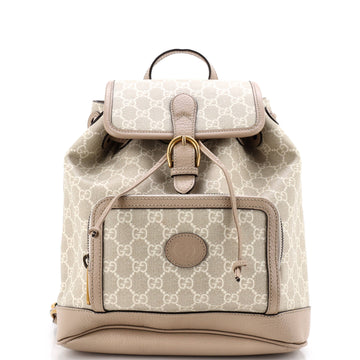 Gucci Interlocking G Patch Drawstring Flap Backpack GG Coated Canvas Small